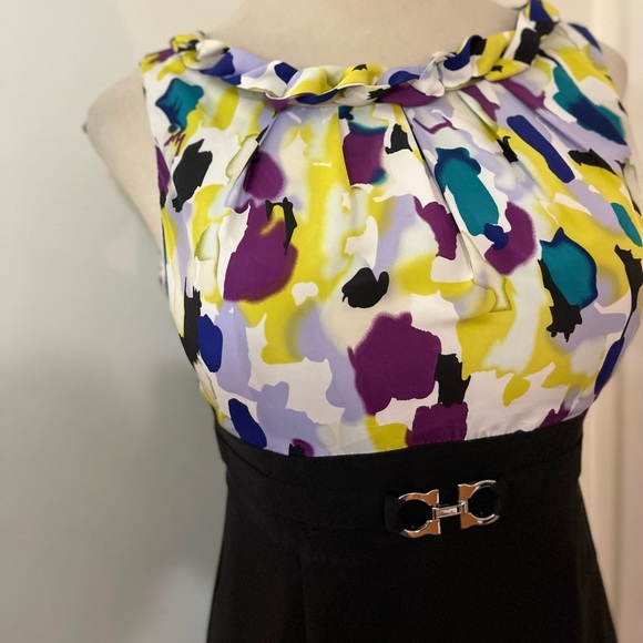 AB Studio Women’s Black Floral ColorBlock Sleeveless Stretching Sheath Dress - Picture 3 of 9